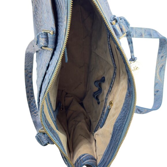 Brahmin Embossed Crocodile Blue Leather Women's Shoulder Bag With Gold Accents - Picture 9 of 12